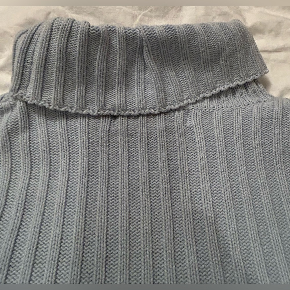 Vintage Gaddy Collection 100% Cotton Blue Cable Knit Turtleneck Sweater - Picture 4 of 11